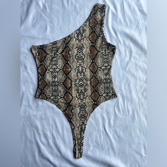 Snakeprint One Shoulder Tank Bodysuit Large - Picture 10 of 10
